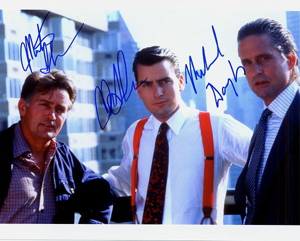 Wall Street cast signed Michael Douglas Martin and Charlie Sheen - Click Image to Close