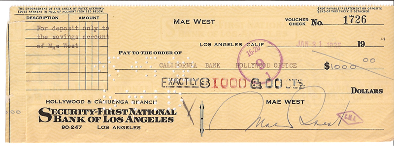 West Mae offical check Beautiful signature great for framing - Click Image to Close